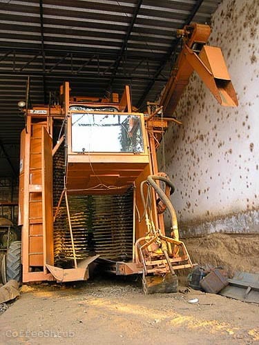 Mechanical coffee harvester machine in Brazil