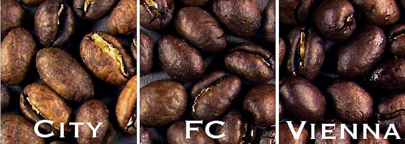 Costa Rica Peaberry 3 Roast Levels Surface Appearance of Coffee
