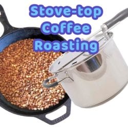 Stove top coffee roasting in a popper pan skillet wok pot