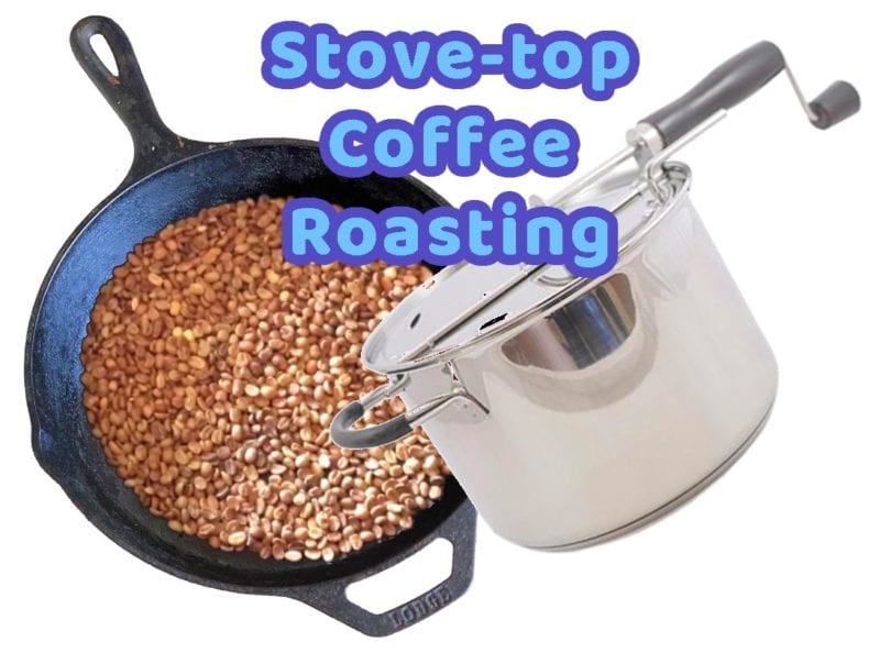 Stove top coffee roasting in a popper pan skillet wok pot