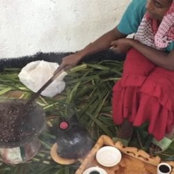 Ethiopian traditional coffee roasting in Metaj
