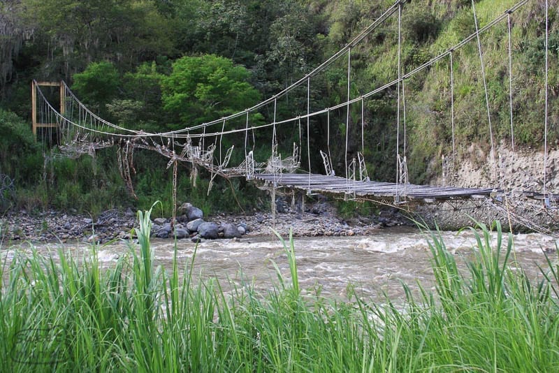 Scarey bridge over the River Paez Colombia Sweet Marias