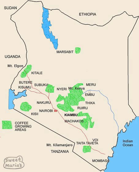 Kenya Coffee Regions Map Alternate