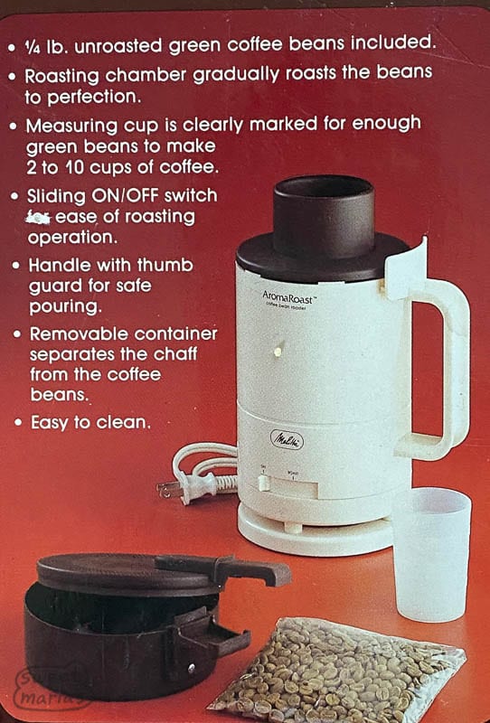 Claimed features of the Melitta-AromaRoast Home coffee roaster