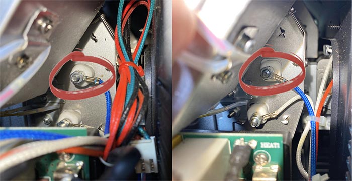 Comparing the placement of the roast chamber thermistors on the Behmor 2000 AB (left) and 1600 Plus (right).