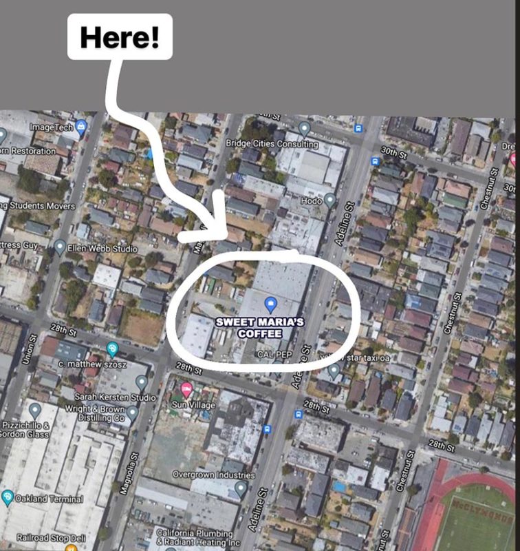 Sweet Maria's Coffee warehouse map location graphic