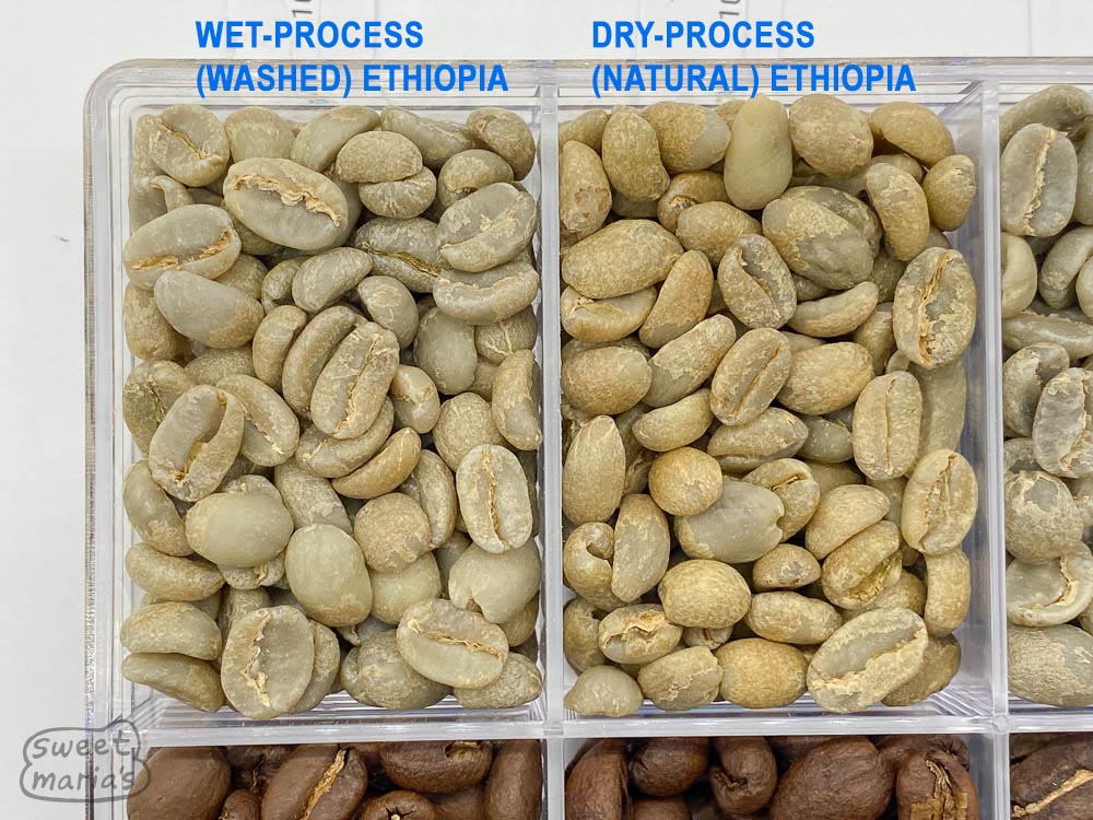 Green coffee appearance of Wet vs Dry Process