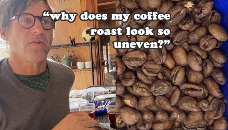 Natural coffee dry process uneven roast color video