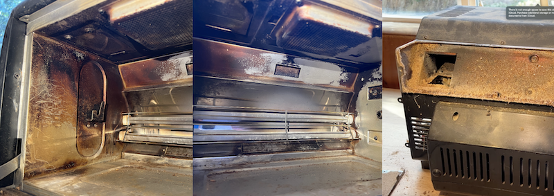 Don't let your roaster look like this! Inside a badly abused Behmor 1600 that miraculously still functions after a good cleaning.