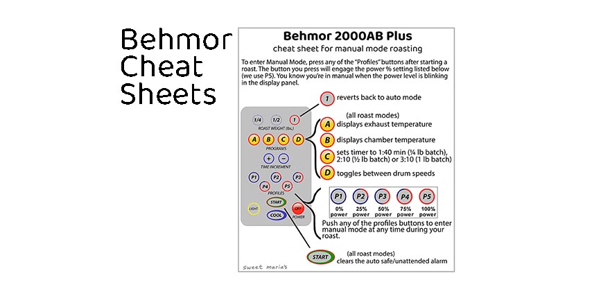 Behmor Connected Brewer - Color Key Cheat Sheet - Sweet Maria's