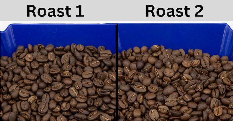 Side-by-side comparison of two Poppo roasts of our Sweet Maria's 10 Speed Blend.