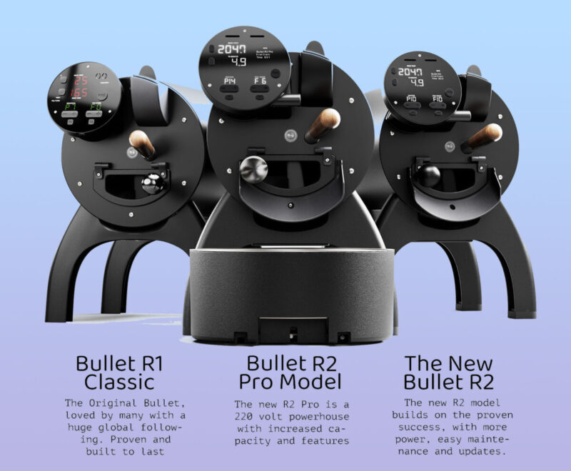 Aillio Bullet Coffee Roaster R2 compared to R1 and R2 Pro