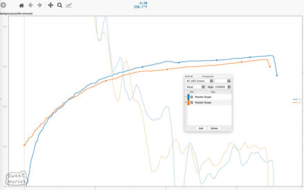 In the Analyse menu you can pull up previous roasts in the Comparator to overlay them. There are many other features not covered here...