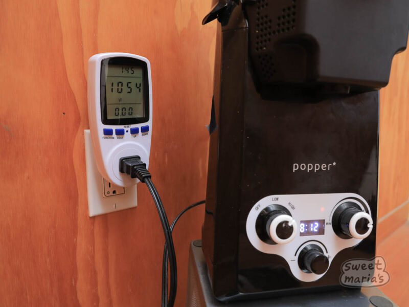 Popper coffee roaster with the wattmeter energy monitor