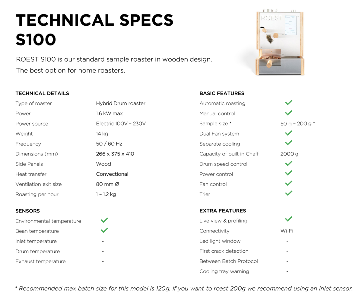 ROEST S100 Specs (We don't carry this model)