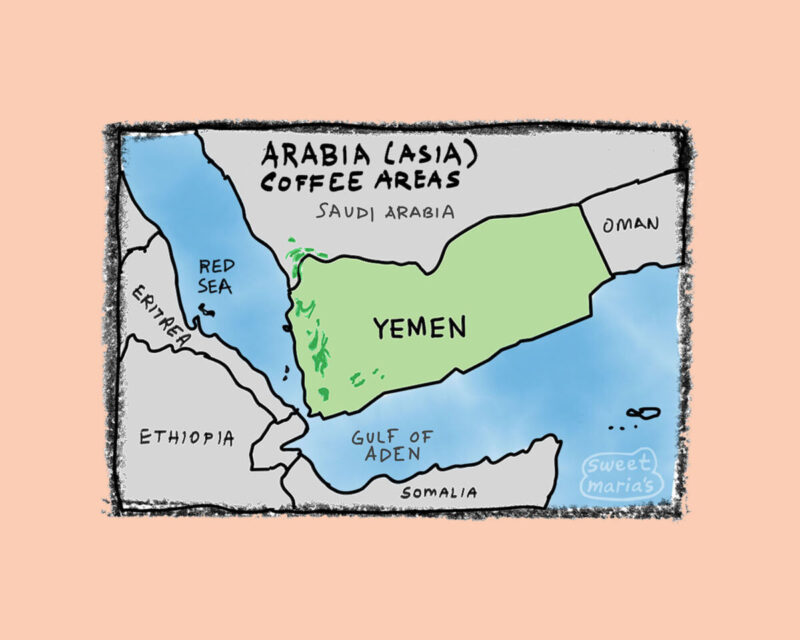 Arabia - Asia Coffee Growing Area map, Yemen Coffee Map
