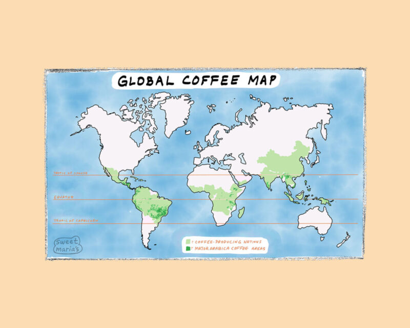 Global Coffee Map, Coffee Producing Countries, Coffee Growing Regions Map, Arabica Coffee World Map