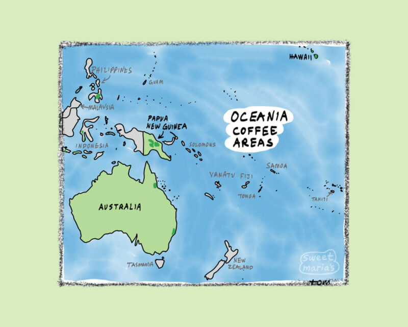Oceania Coffee Growing Map, Oceania Coffee Producing Countries, Oceania Coffee Growing Regions Map, Arabica Coffee Map, Caribbean Coffee Map, Papua New Guinea