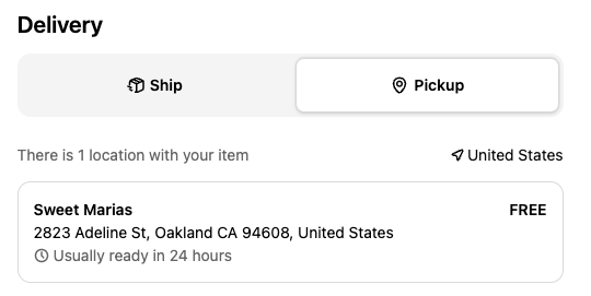 A screenshot of the delivery options on Sweet Maria's new website.